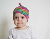 Baby girl hat. Pick a size- 0-3, 3-6, 6-12, 12-24 months.   Greens and pinks. "Knitted" fabric designs.     (Made by lippy brand)