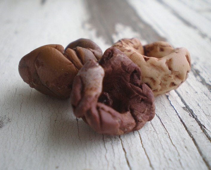 Basic Browns- polymer clay bead cap set. set of 3 bellflowers. rustic brown beads. Jettabugjewelry