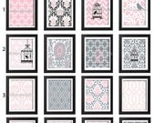 Pink Greys Bird Cage Prints Vintage Modern Art Print  -  (1) 8 x 10 Unframed Art Print, Custom Colors Sizes Available