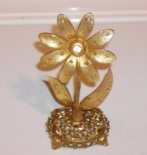 Vintage Rhinestone Earring Holder, goldtone earring stand