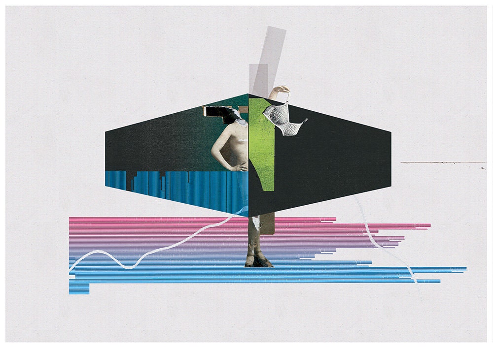 undressing - art print- mixed media digital collage