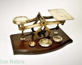 Fine Antique Mahogany & Brass English Postal Scales with Imperial Weights