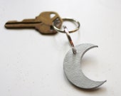 silver leather moon keychain