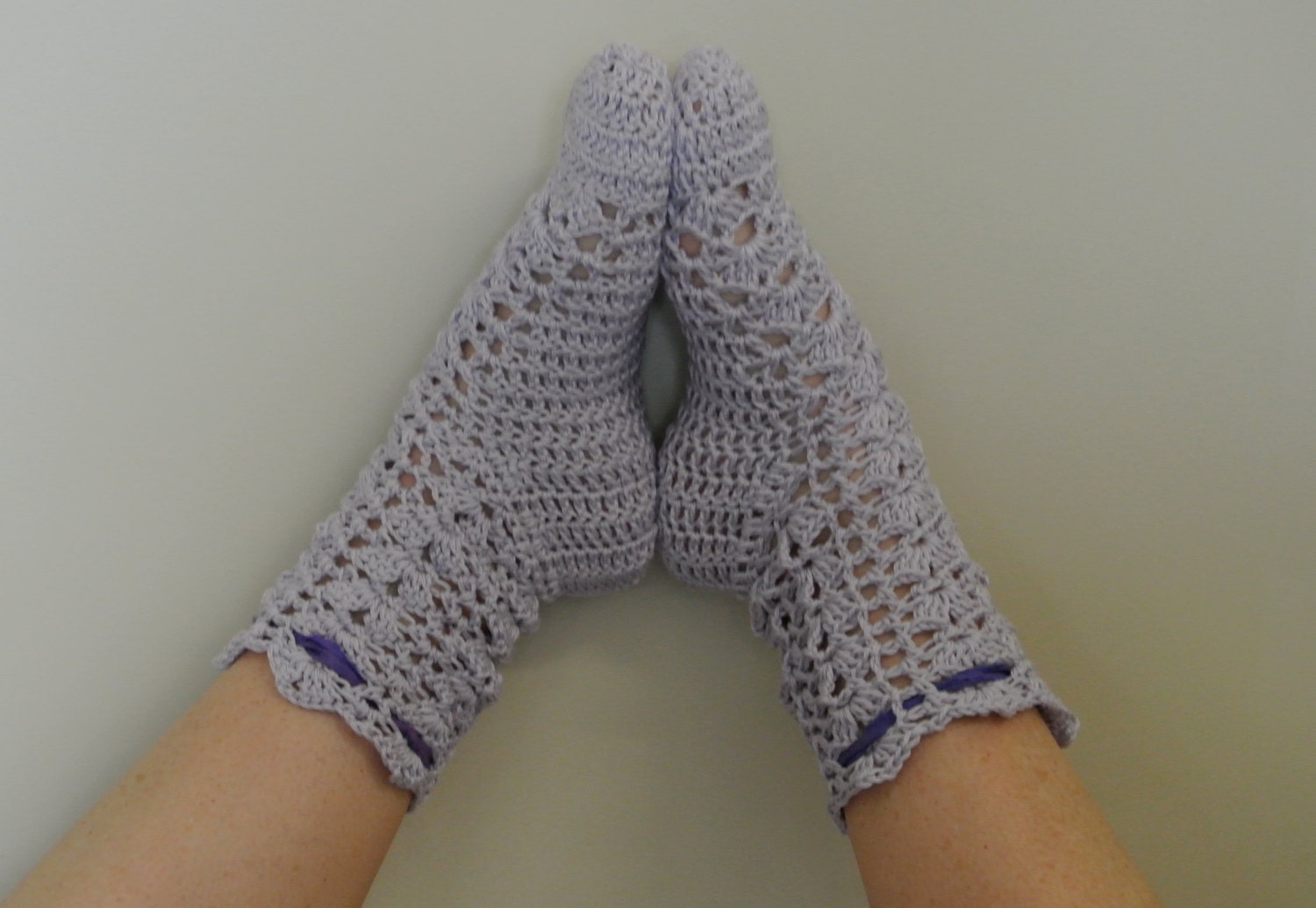 Crochet Socks - Lavender Cotton - Yoga Socks - Dance Socks