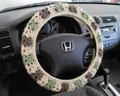 Crochet Steering Wheel Cover, Wheel Cozy - oatmeal/tea leaf/taupe heather (CSWC 2A)