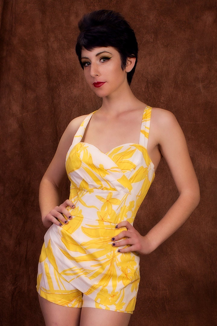 Ruby Vavoom Playsuit in Yellow Watercolor Flower (XS-XL)