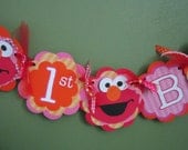 Elmo girl red pink and orange birthday banner