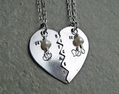 Best Bitches Split Heart Necklace set with Fresh Water Pearl.