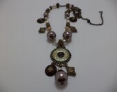 Beautiful, Bronze, Purple, Pink, Rose, Pearl, Enamel, Pendant, Hand Wired, Glass Bead, Necklace