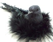 Rockabilly, Psychobilly, Pin Up Girl, Burlesque, Goth, Wedding, Glitter, Black, Feather, Raven, Crow, Bird, Hair Clip, Fascinator