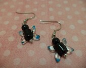 Black and Blue Butterfly Lampwork Earrings - Glass Beads, Spring, Summer, Dangle