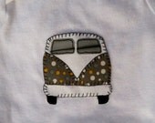 Grey VW Bus Inspired Handsewn Campervan Baby Onesie