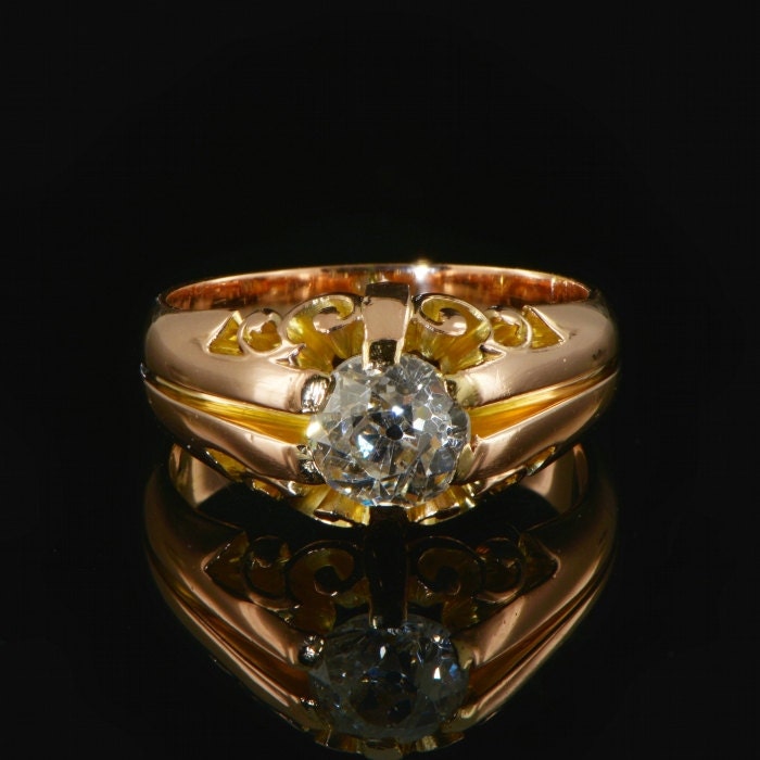 Spectacular 1.21 Ct old European cut solitaire diamond Victotian ring