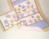 Handmade Baby Appliqued Butterfly and Flowers Baby/Toddler Quilt-  HET