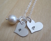 Sterling Silver Heart Initials - Personalized Necklace - Hand Stamped Initials Necklace - "SMITTEN" Necklace
