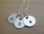 Triple Initials Necklace in Sterling Silver - Three (3) Hand Stamped Little Initials Necklace - Personalized Mothers Necklace - LOVE LETTERS