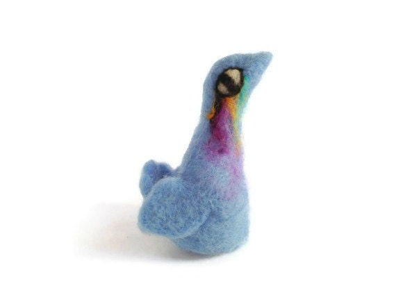 Primitive Bird Sculpture, Needle Felted 'Rain Bird' Felt Figurine