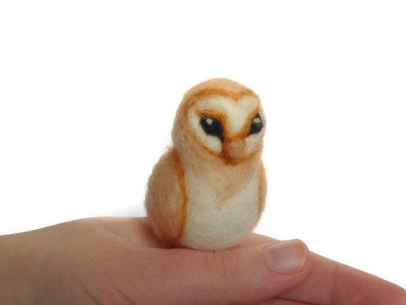 Needle Felted Owl - Miniature Felt Barn Owl Soft Sculpture (Bird)
