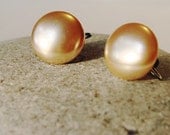 Vintage Champagne Faux Pearl and Sterling Button Earrings Circa 1940  30% OFF Price Adjusted Summer Sale