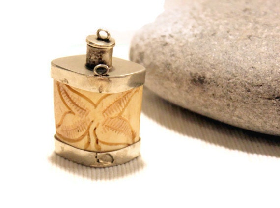 Antique Carved Bone and Silver Snuff Bottle