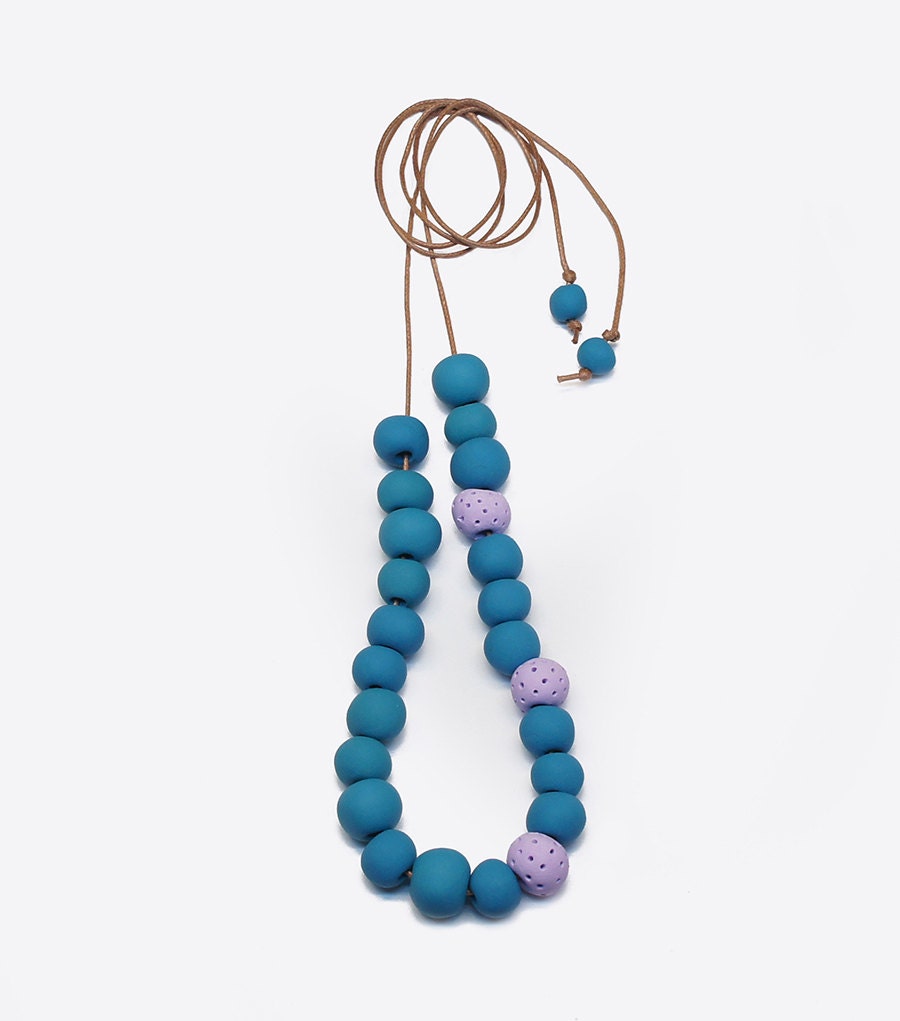 Handmade Classic Round Bead Necklace - Adjustable Length - Teal