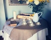 72x72 Burlap with Lace Overlays,  Natural Burlap, Single fabric square.