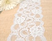 Vintage Antique Grey Lace on Natural Burlap.  Pastel Lace. 12"x108".  Country, Shabby Chic, Vintage, or  Rustic Wedding