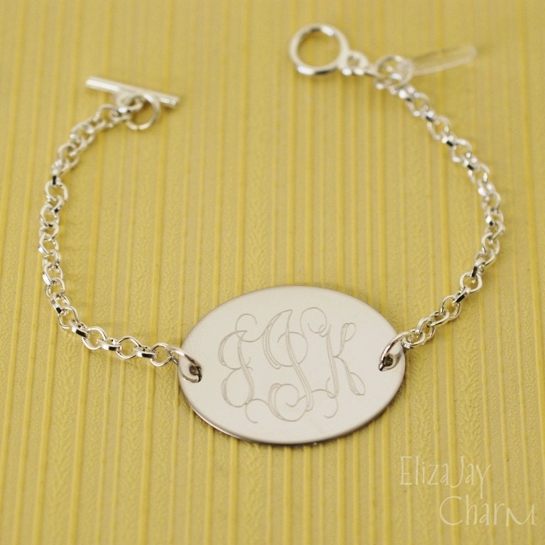 vine monogram oval engraved bracelet