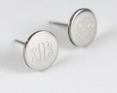 vine monogram engraved tiny button earrings