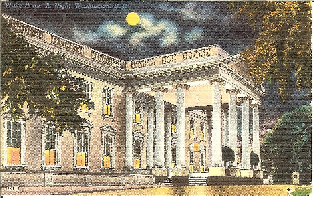 Vintage White House at Night Postcard