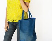 COBALT BLUE leather bag, leather tote bag, shopper bag, blue tote