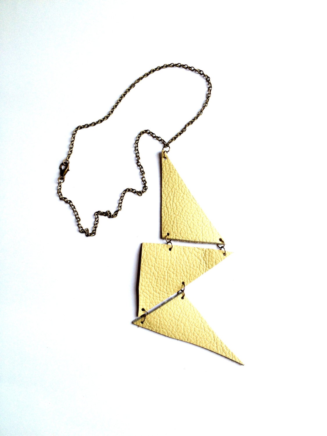 Leather triangle pendant/necklace on brass chain. Geometric tribal