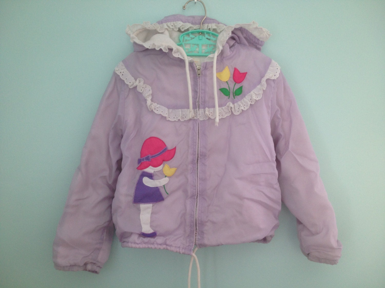 Vintage Nylon Spring Jacket Purple Tulips Size 3/4T