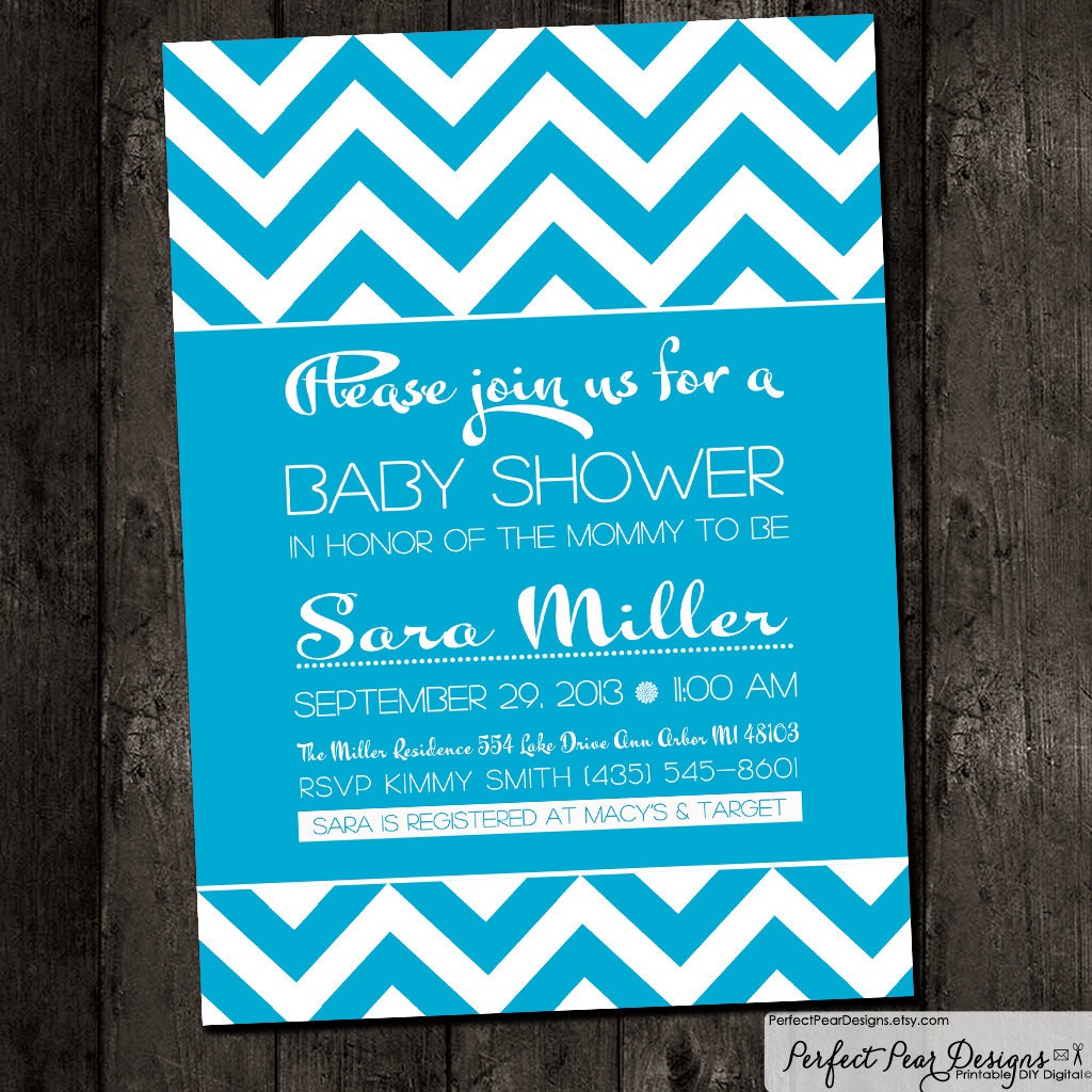 Baby Shower Invitation, Ocean Blue and White, Chevron Boy, Girl, Gender Neutral, Twins, Birthday. Retirement Digital DIY Printable