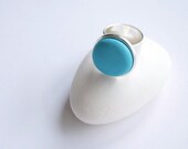 Aqua Ellipse Ring - Adjustable sterling silver plated ring band
