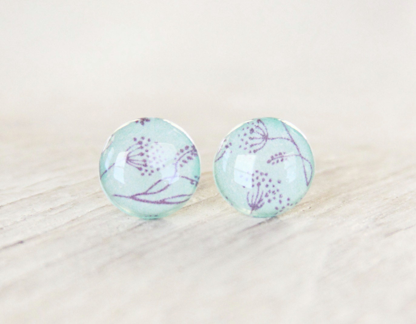 LYRA - Stud Earrings - Mint and Plum Flower Designer Earrings - Post Earrings - Lovely Studs by Ear Sugar