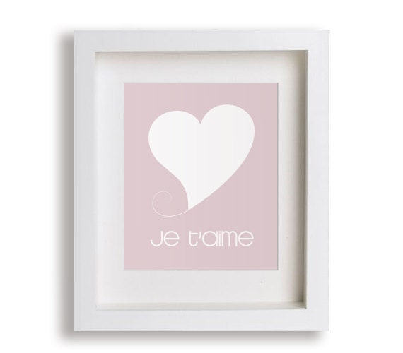 Baby's First Art Print - I Love You (French) - Nursery Art, Heart, Childrens Art, Playroom Decor, Francais, Babys Room Art, Kids Wall Art