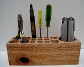Natural Rustic Mahogany Wood Up Cycled Desk Caddy Office Organizer Pencil Small Tool Holder or Makeup Organizer - Baren