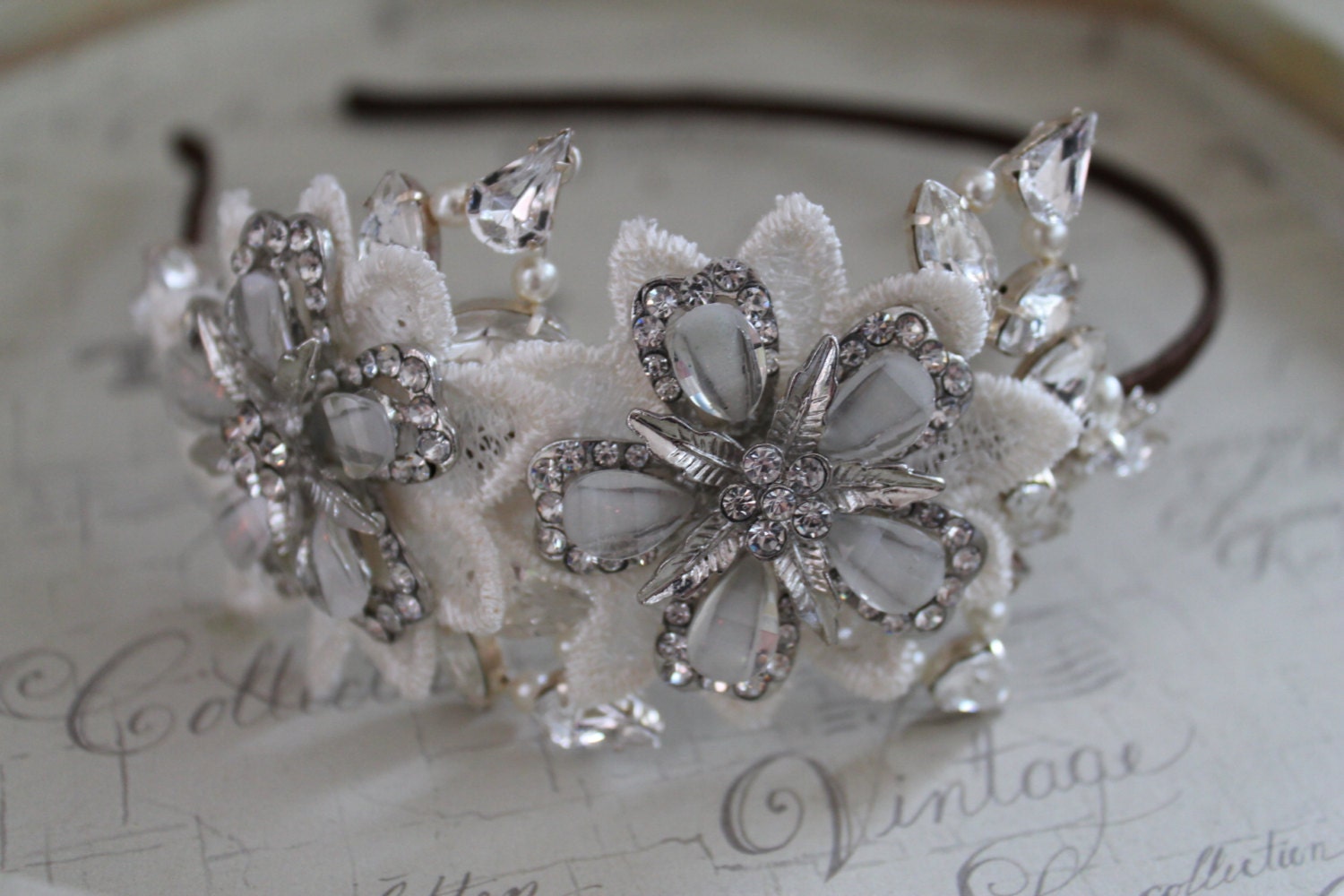 Handmade diamante tiara bridal headdress wedding tiara crystal wedding headpiece vintage style side tiara