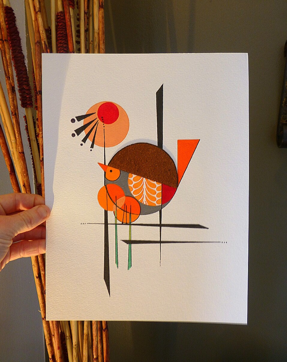 Original Bird Painting, Mid Century Modern Style, Palm to Pines by Dominic Bourbeau, Retro Bird art, Hand Painted atomic design