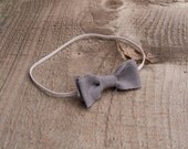 newborn headband, newborn girl, newborn photo prop, tiny grey bow tie headband