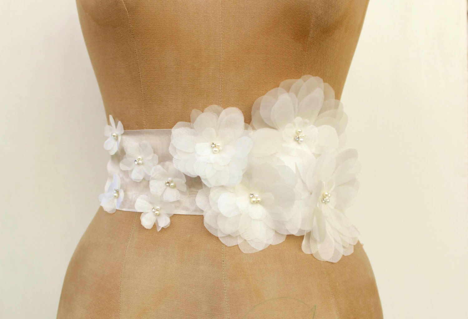 Ivory organza floral bouquet wedding dress belt /sash,night dress belt, bridesmaid accessories