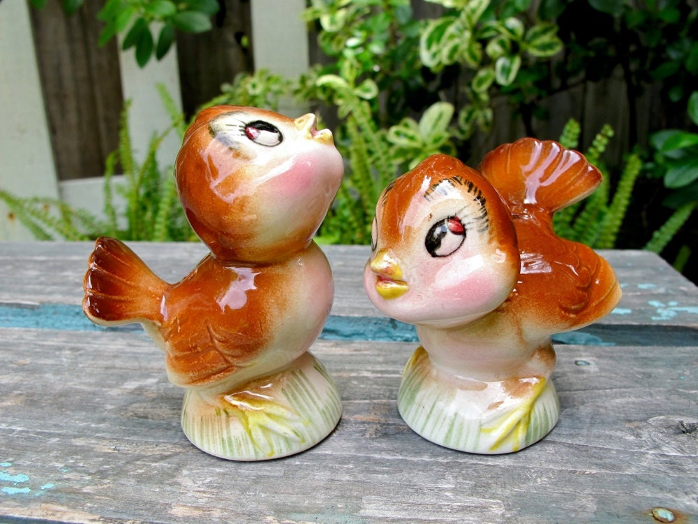 Vintage Bird Salt and Pepper Shakers, Norcrest, Brown Birds, Sparrows, Kitsch Shakers, Epsteam