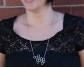 Brass Geometric Necklace, Brass Honeycomb & Steel Chain