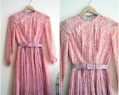 Vintage Pastel Pink, Coral and Yellow Floral Day Dress  - 1960s