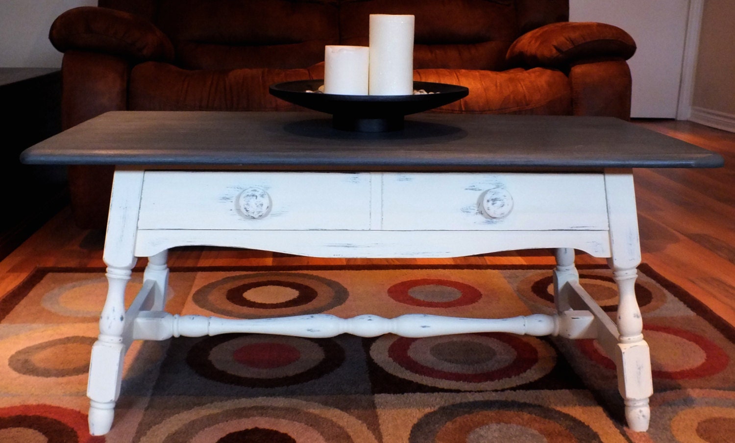Two Tone Distressed Country Coffee and Side Table