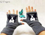 Boston Terrier Fingerless Gloves with Pockets for Dog Lovers