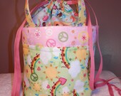 LUNCH BAG TOTE Waterproof Drawstring Top Lightweight Colorful Cotton Fabric