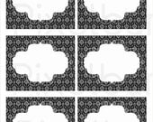 Happy Weekend Printable Black and White Damask 3.75 x 3 Tags / Stickers / Labels No.2