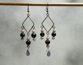 Black Pearl, Sandy Pearl, and Purple Amethyst chandelier earrings. EAR-233